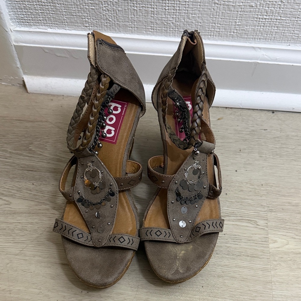 Boho Brown Sandals with Beaded Accents